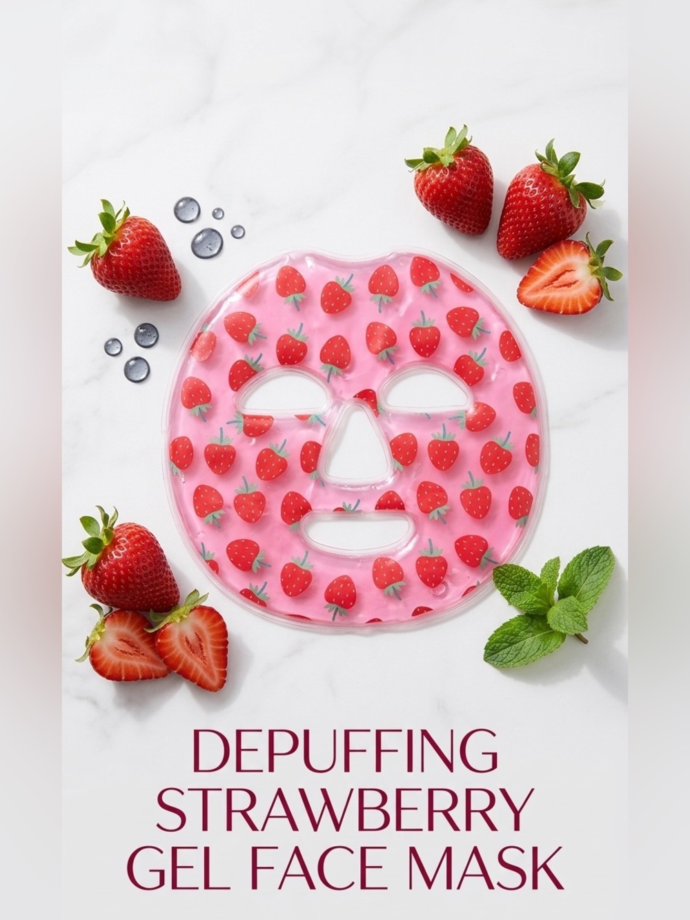 Depuffing Pink Strawberry Face Mask Cooling Gel Relief For Eyes & Sinus Pressure